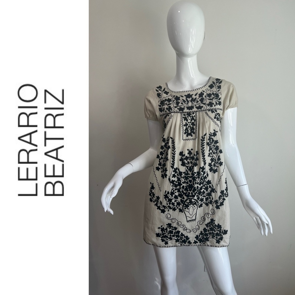 Lerario Beatriz Embroidered Linen Mini Dress Tunic Brazilian Peasant Chic Ethnic
